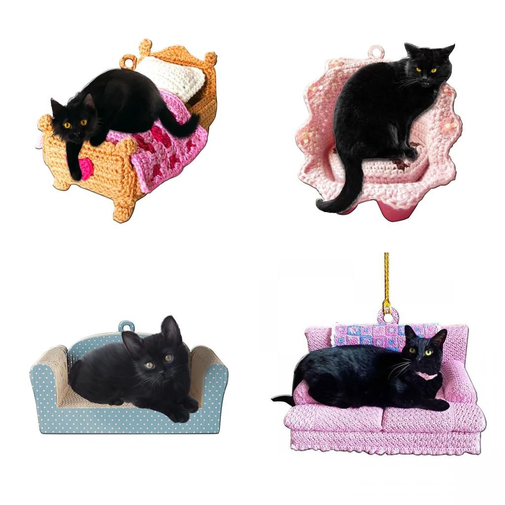 Acrylic Adorable Christmas Cat Sofa Hanging Accessory For Car Rearview Mirror