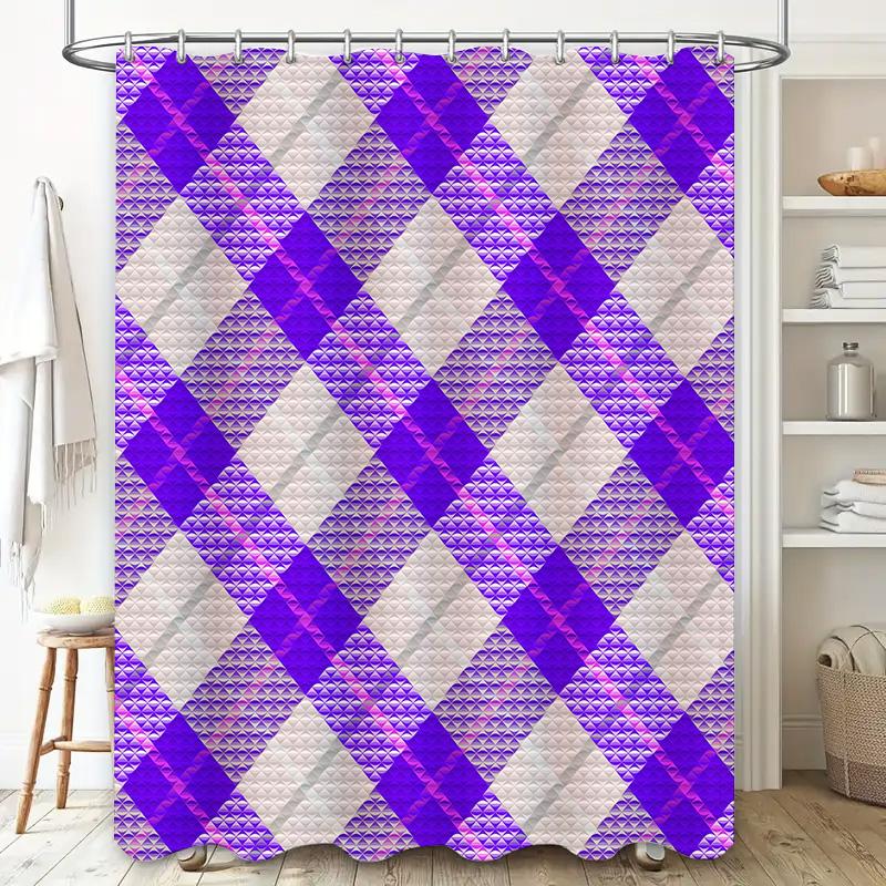 Geometric Pattern Shower Curtain Modern Decor Bathroom Accessories in Multicolor Black Pink Fabric for Home Decoration