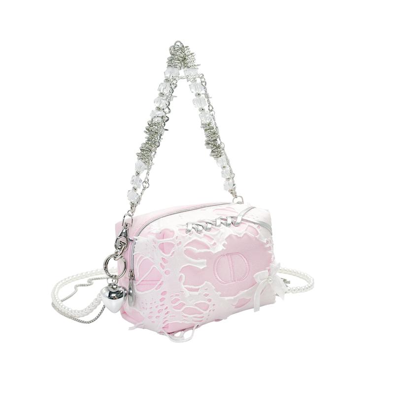 Dior Borsa [Borsa Cosmetica Personalizzata] Rosa Decostruzione Y2K Punto Singolo Tessuto Creativo Scatola Regalo Ragazza Dolce Stellina Scintillante Catena a Stella Stile Millennial