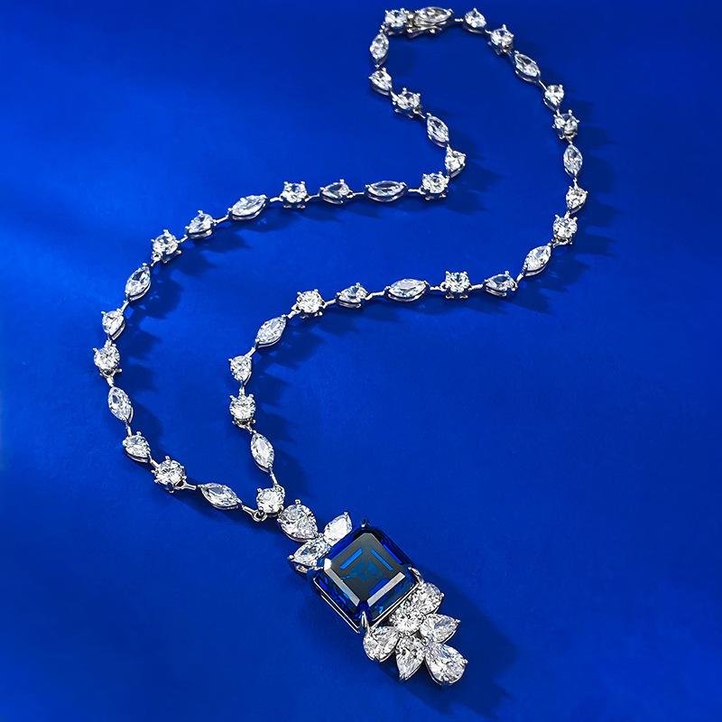 

2024 Королевский синий квадратный большой кулон - 925 серебро, 15x15 мм, 43 см, европейский/американский стиль 925 Silver