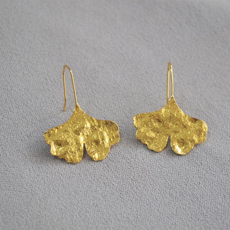 Vintage Gold-Plated Maple and Ginkgo Leaf Earrings for Women