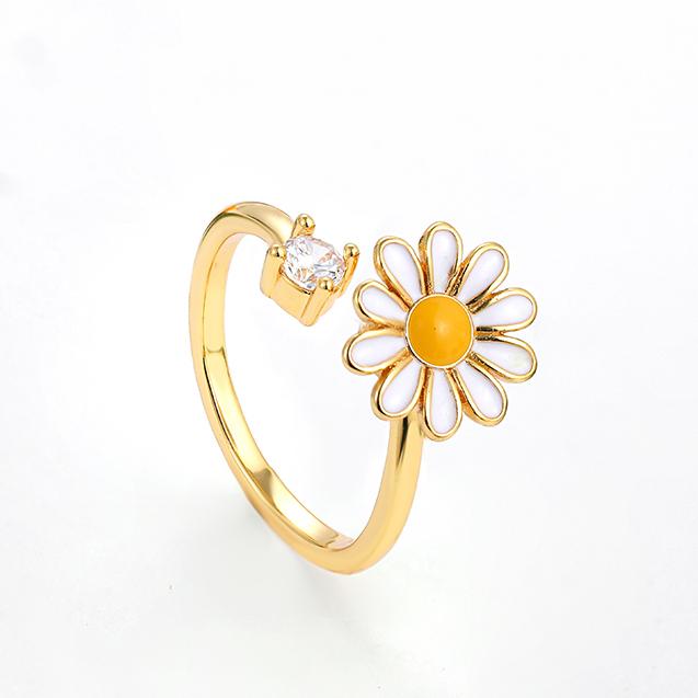

Spinning Daisy Folower Adjustable Open Ring for Women Girls Fidget Anti Stress Spinner Rings Anxiety Ring Zircon Party Gifts золотий