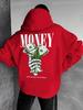 Street Trend Letter Money Printing Hoodie For Men Pocket Drawstring Pullovers Fleece Warm Sweatshirts Autumn Comfortable Clothes
