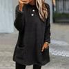 Women Fall Winter Sweatshirt Soft Thick Plush Solid Color Long Sleeve Windproof Half-high Collar Warm Casual Mid Length Pockets Loose Pullover Lady
