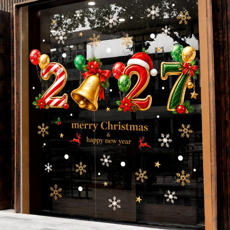 Christmas Static Cling Gingerbread Number Decals 2027 New Year Window Stickers for DIY Holiday Home Party Decorations
