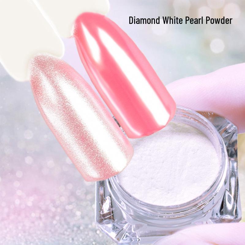 Nail Art Diamond & Pearl Mirror Powder – Iridescent White Moonlight Ice Skin Powder