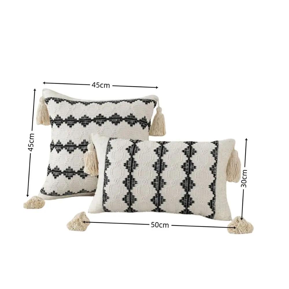 New Rustic Retro Lumbar Pillow Cover with Tassels Cotton Linen Boho Pillow Case Decorative Cushion Covers Home Decor
