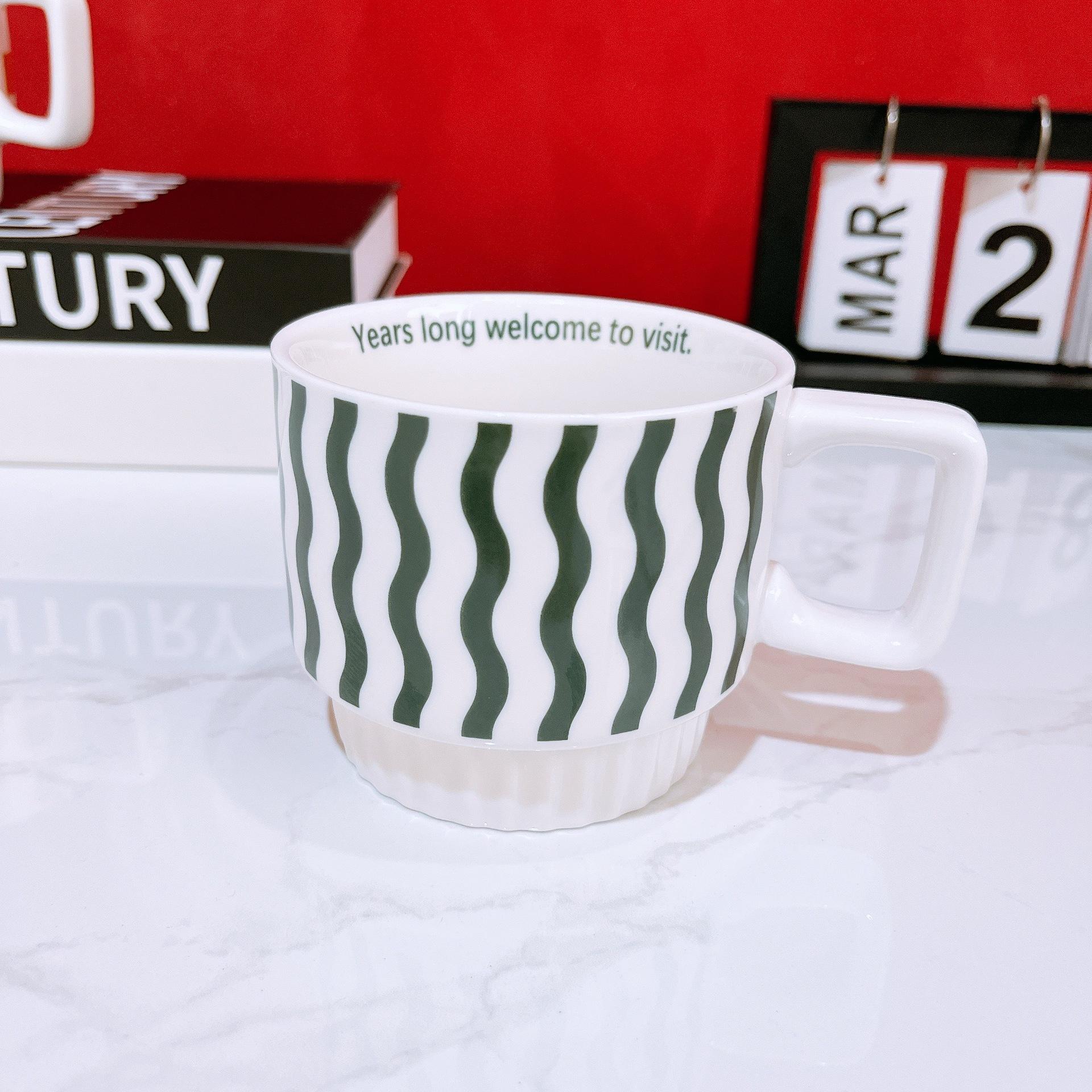 Kreative Hochwertige Nischen Keramiktasse Karomuster Kaffeetasse Französisch Gestreifte Tasse Mädchen Geschenk Teetasse 400ml