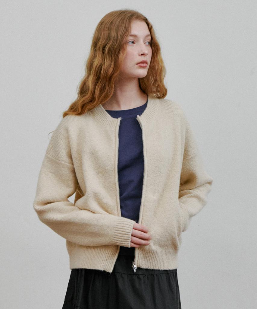 BELLOL Two-Way Knit Zip-Up Cream