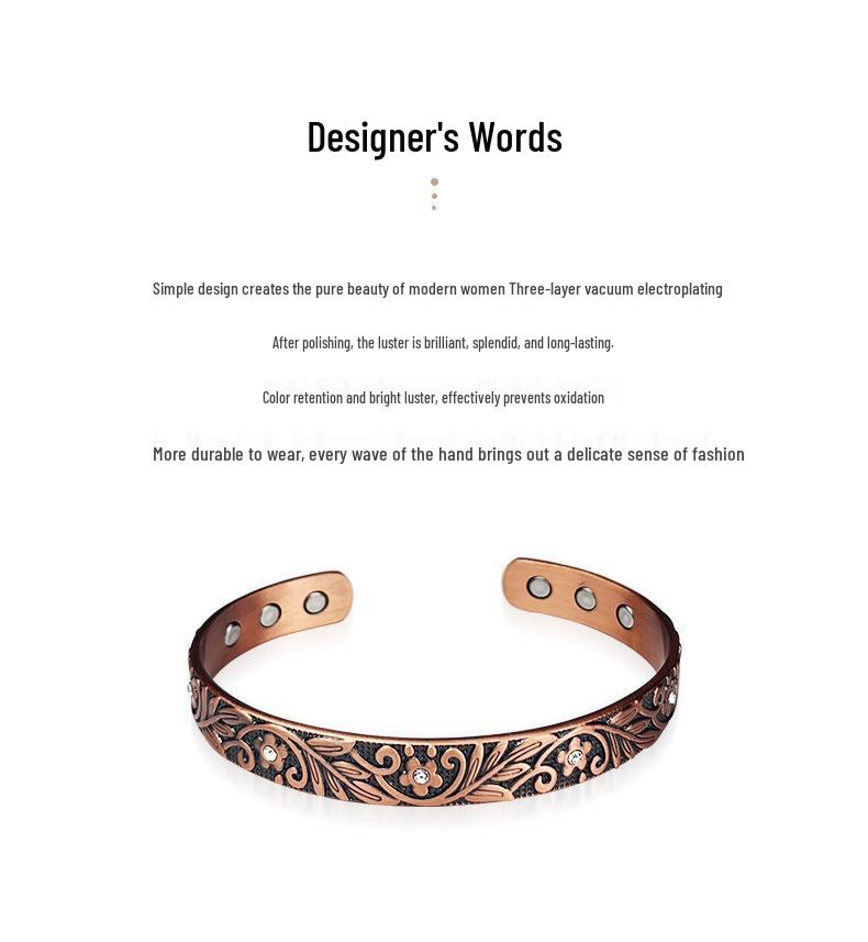 Retro Floral Copper Bracelet with Openwork Design - European & American Style
