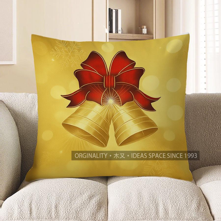 Home Decor Christmas Ornaments Bow Merry Pillow Cover Pattern Cushion Cover Suitable For Sofa Bedroom Car Pillow Cover