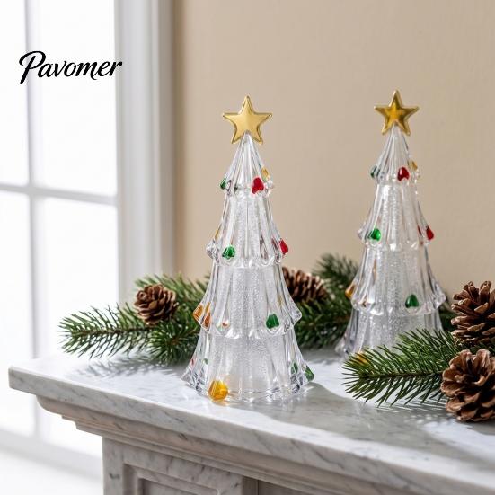 Creative Holiday Present LED Lighted Christmas Tree Tabletop Decoration, Battery Operated Xmas Night Light, Table Light Ornament with Star Topper for