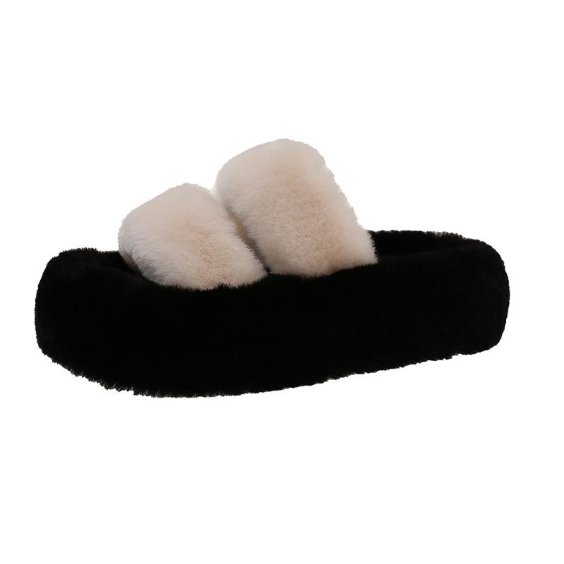 Thick-soled Mao Mao Drag Women's Shoes 2025 Autumn and Winter New Half-slippers Versatile Home Cotton Drag One-word Warm Cotton Slippers