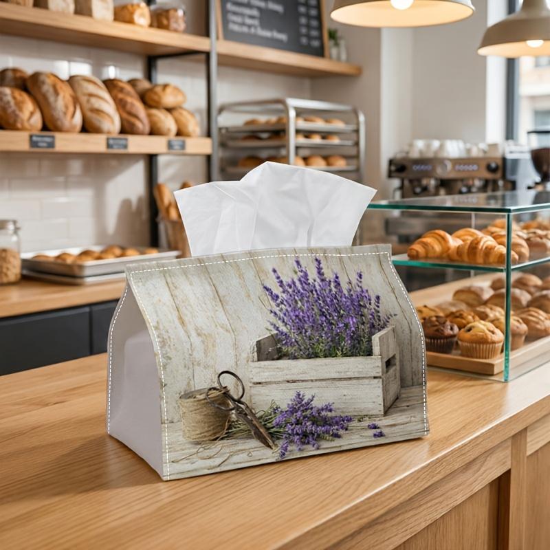 2D Flat,1pc Tissue Box Vintage Botanical Rustic, Lavender Crate Beige, for Living Room, Car, and Desktop Storage, Very Suitable for Living Room Kitche