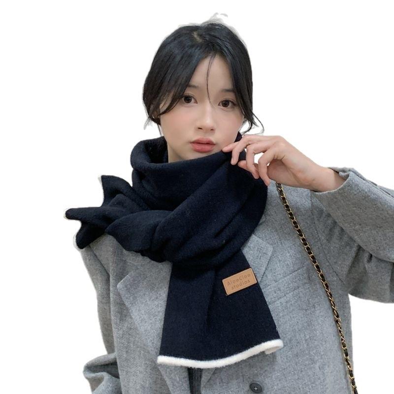 Autumn and Winter Korean Style Solid Color Wool Blended Knitted Scarf Female Japanese Student Cute Soft Waxy Thickened Warm Scarf