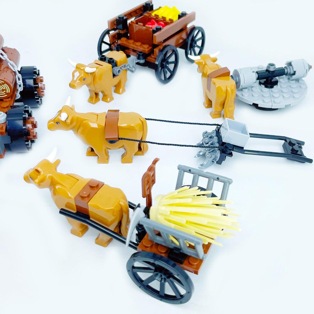 MOC Medieval Farm Cattle Horse CarriageBuilding Blocks Knights  Transport Cattle Bricks Model Minifigure Accessories Toy