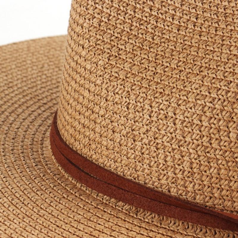 Breathable Paper Straw Panama Hat with Adjustable Chin Strap and Wide Brims Sun Protections for Women Vacation and Trip