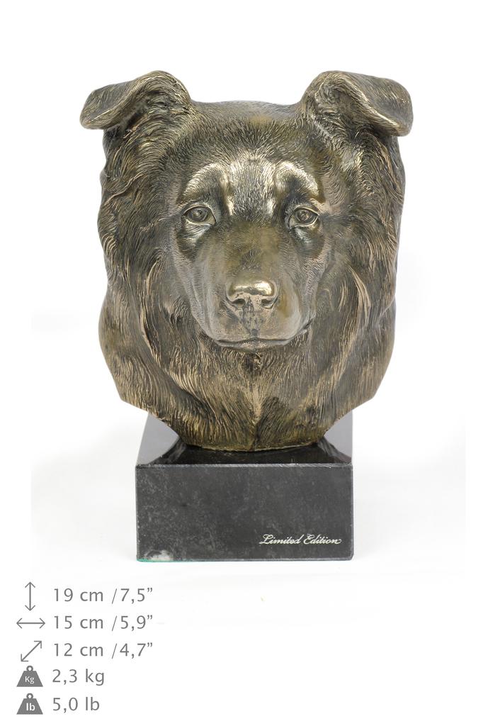 Border Collie - Dog Statue, Bust On Stone Base, Sculpture, Trophy for Dog Show by Art-Dog Brand