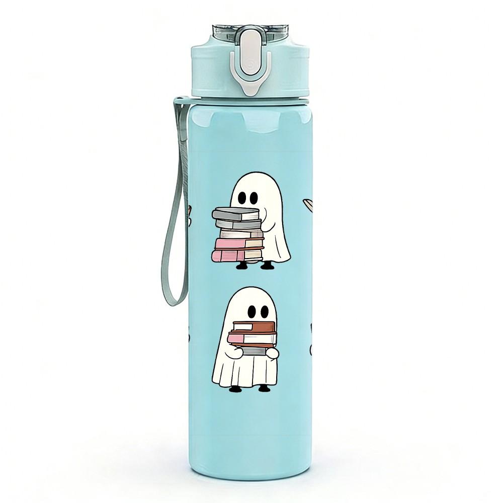 1PC Group Cute White Ghosts 750ml Color Plastic Sports Water Bottle Leakproof Flip Straw Lid Suitable for Sports Office Home Use