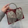 Studded Evening Clutch With Tassel Detail PU Leather Chain Shoulder Bag Women