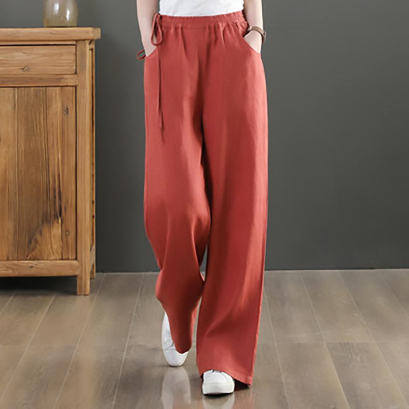 Sommer Locker Elastischer Bund Weites Bein Hosen Damen Casual