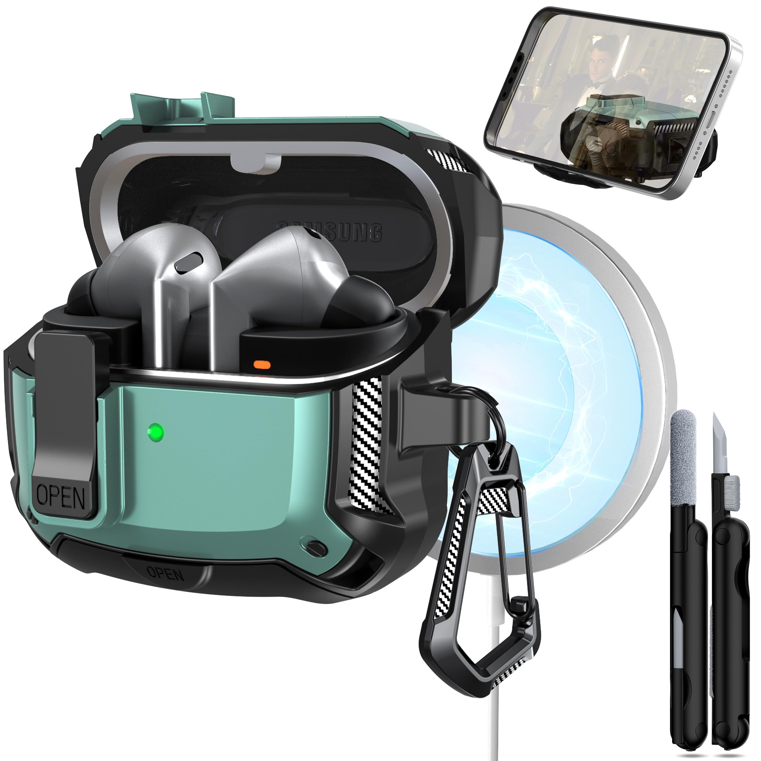 

for Samsung Galaxy Buds 3 Pro /Galaxy Buds 3 Carbon Fibre Case with Cleaning kit Security Lock Case for Samsung Galaxy Buds 3Pro For Buds 3Pro