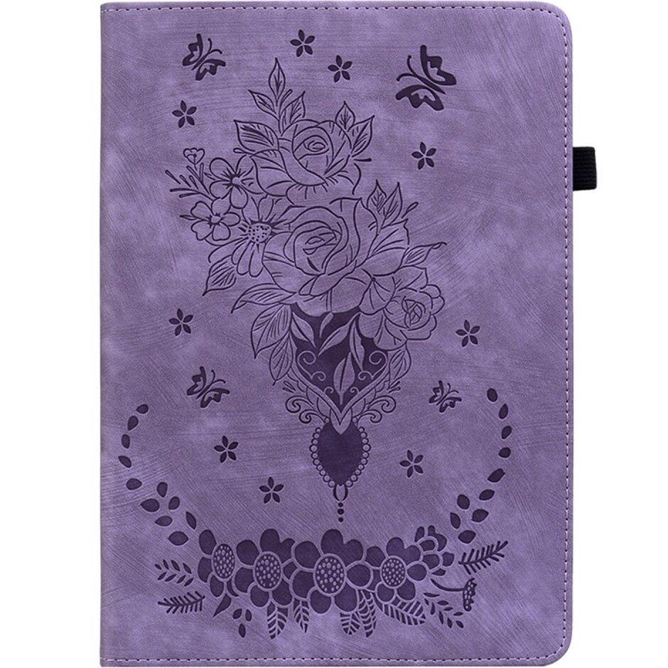 Lenovo Tab P12 Case, Rose and Butterflies, Purple