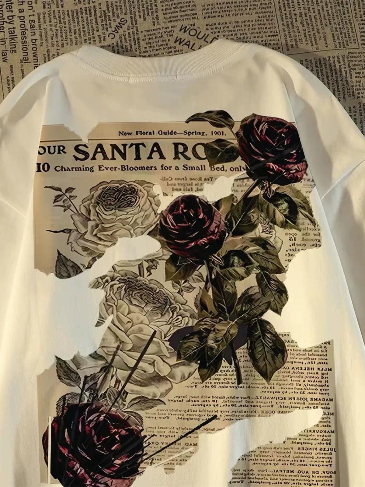 

2025 Rose Shortsleeved American Retro Summer Adult Mens 100 Cotton Casual Street Loose Cool Fashion Soft Comfortable Tshirt 4XL