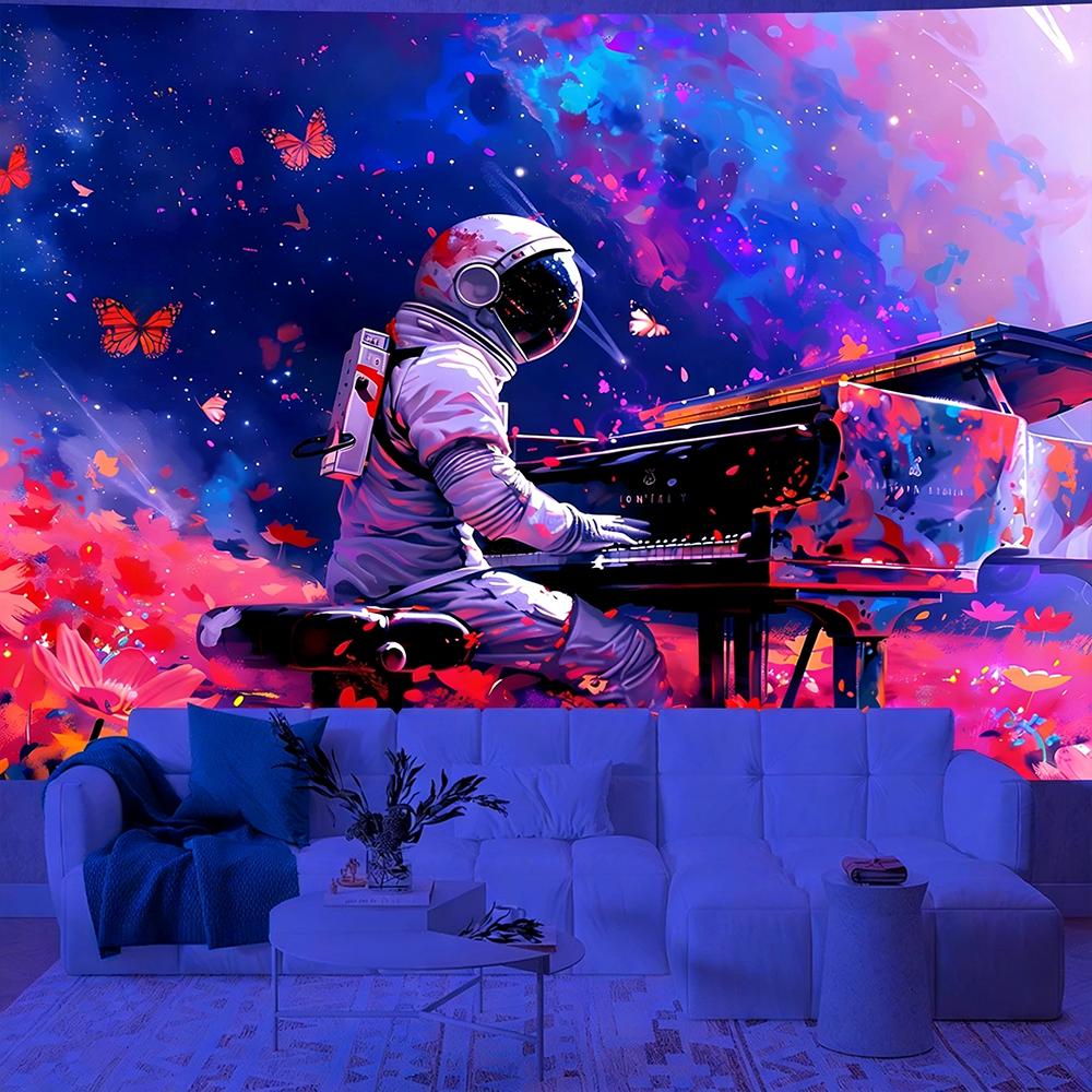 Neon Astronaut Tapestry For Vivid Decor Uv Reaction Tapestry Background Decoration Wall Hanging Bedroom Party Decoration