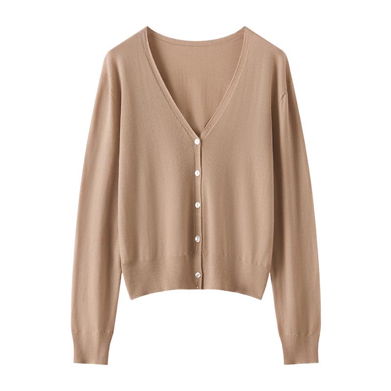 Leka Sha Women's 100% Fine Wool V-Neck Knit Cardigan, Long Sleeve Loose Sweater