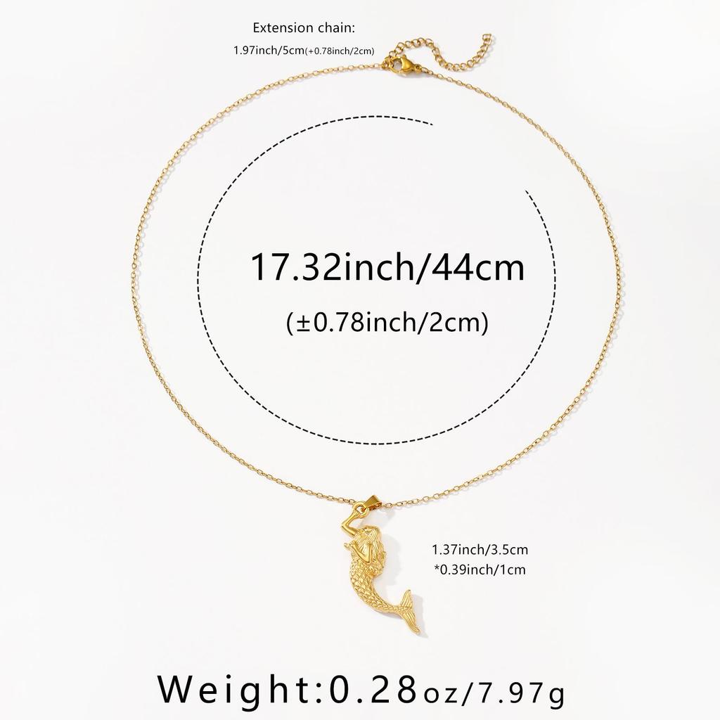304L Stainless Steel 3D Mermaid Necklace - Golden Retro Women's Clavicle Chain