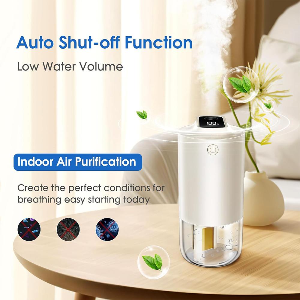 Portable Mini Humidifier for Car Travel Small Cool Mist Humidifier USB Rechargeable Personal Desktop Humidifier for Office 250ML