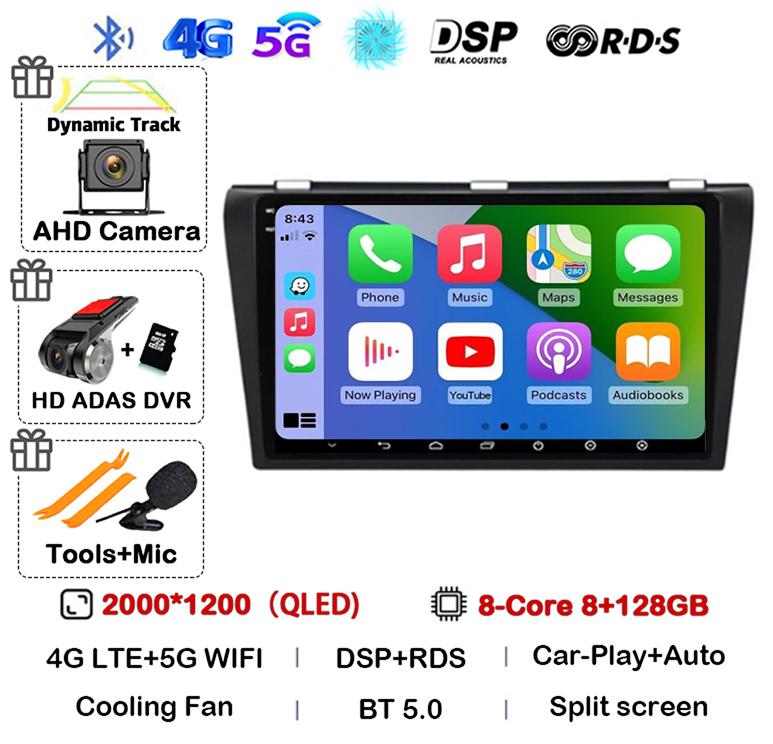 Android 14 Carplay Auto DSP Car Radio For Mazda 3 2003-2009 Mazda3 2din Multimidia Video Player Navigation GPS Stereo Head Unit