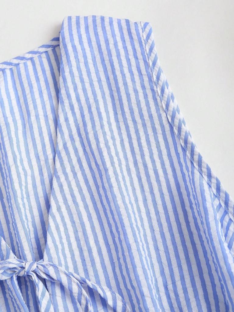Summer Striped Casual Set: Color Block Vest & Solid Long Pants