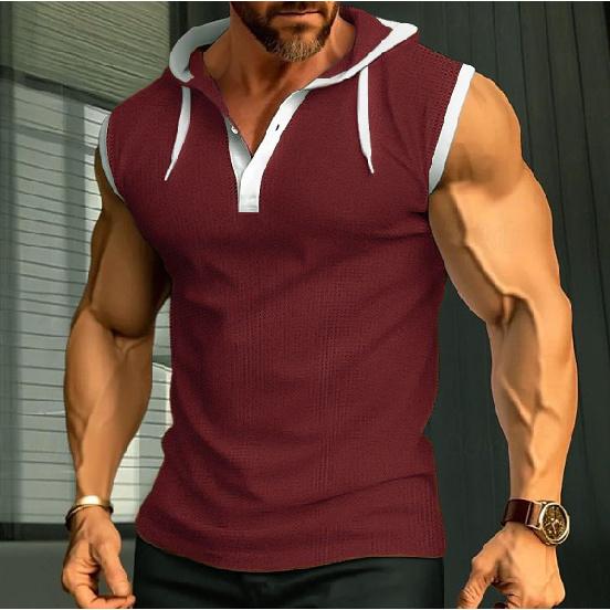 

Летняя новая мужская майка-топ с капюшоном, модная брендовая повседневная футболка без рукавов, облегающая спортивная базовая толстовка в американском стиле S темно-красного