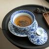 Retro Blue and White Porcelain Gaiwan Teacup Chinese Handmade Flower Pattern Tea Tureen Portable Ceramic Tea Bowl Teaware 160ml