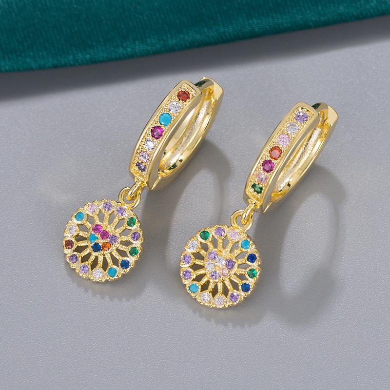 Southeast Asia Luxury Flower Earrings: Niche Design in Gold-Plated Brass with Zircon Inlay for Women