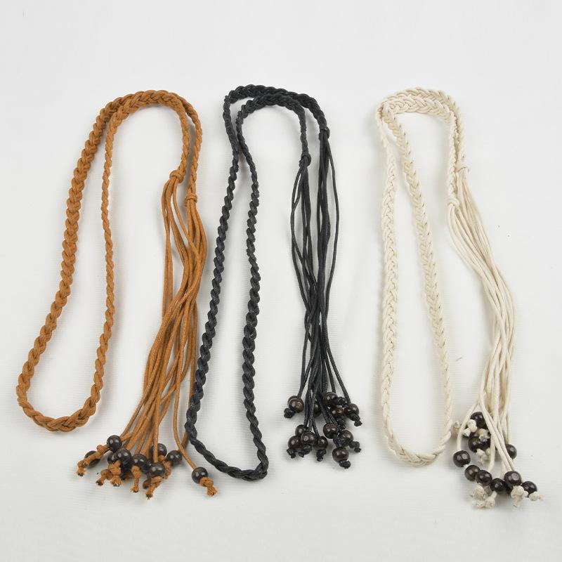 Women's Thin Wax Rope Braided Belt Retro Ethnic Skirt Decorative Bohemian Tug Idyllic Skirt Strap