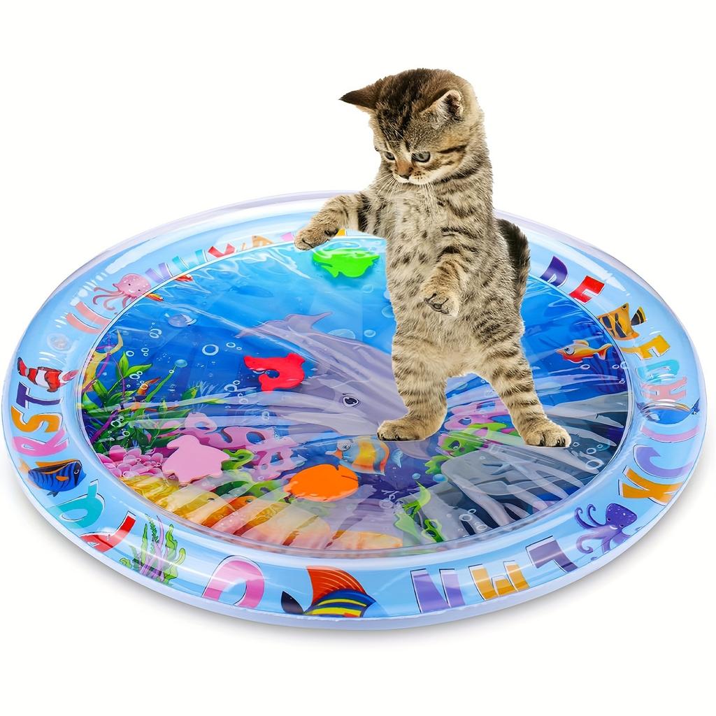 Katzen Wasser-Sensation Matte mit schwimmenden Fischen, interaktives Kick-Spielzeug, Langeweile-Relief-Pad für Wohnungskatzen, Verwendung mit Leitungswasser