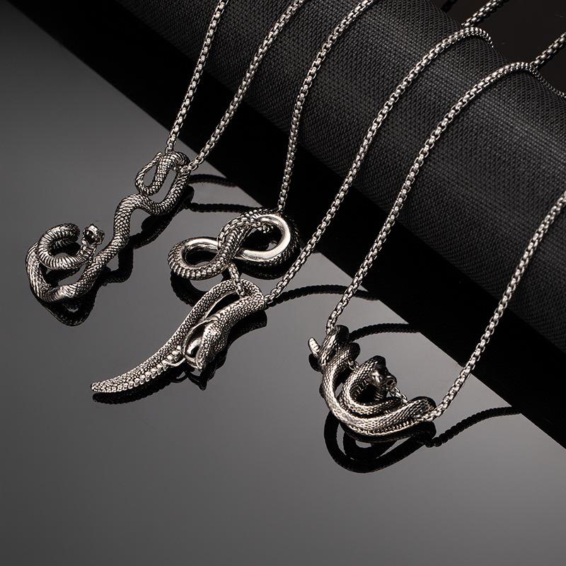 Wrapped Snake Necklace Male Retro Trendy Cool Personality Punk Titanium Steel Chain Japanese And Korean Hip Hop Sweater Chain Accessories