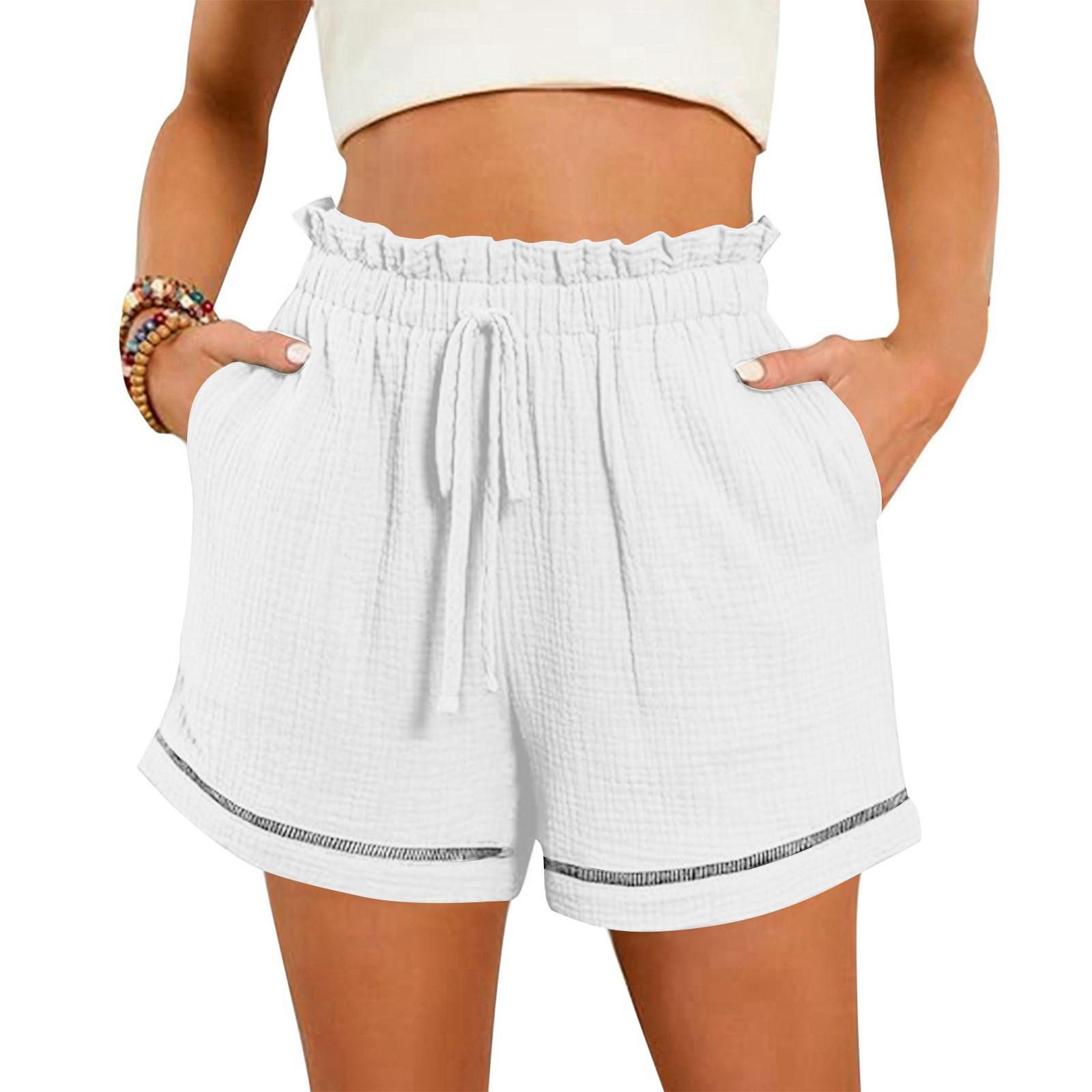 

Женские летние повседневные шорты с карманами и эластичными шнурками с высокой талией XL белый