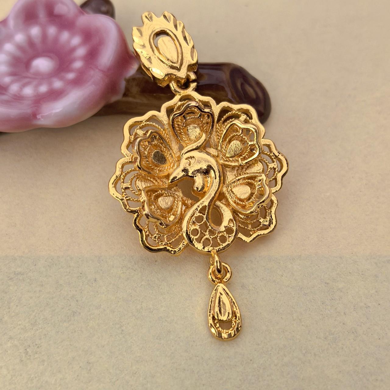 Gold-Plated Brass Peacock Tail Pendant for Women - Miao Silver Ethnic Totem Design