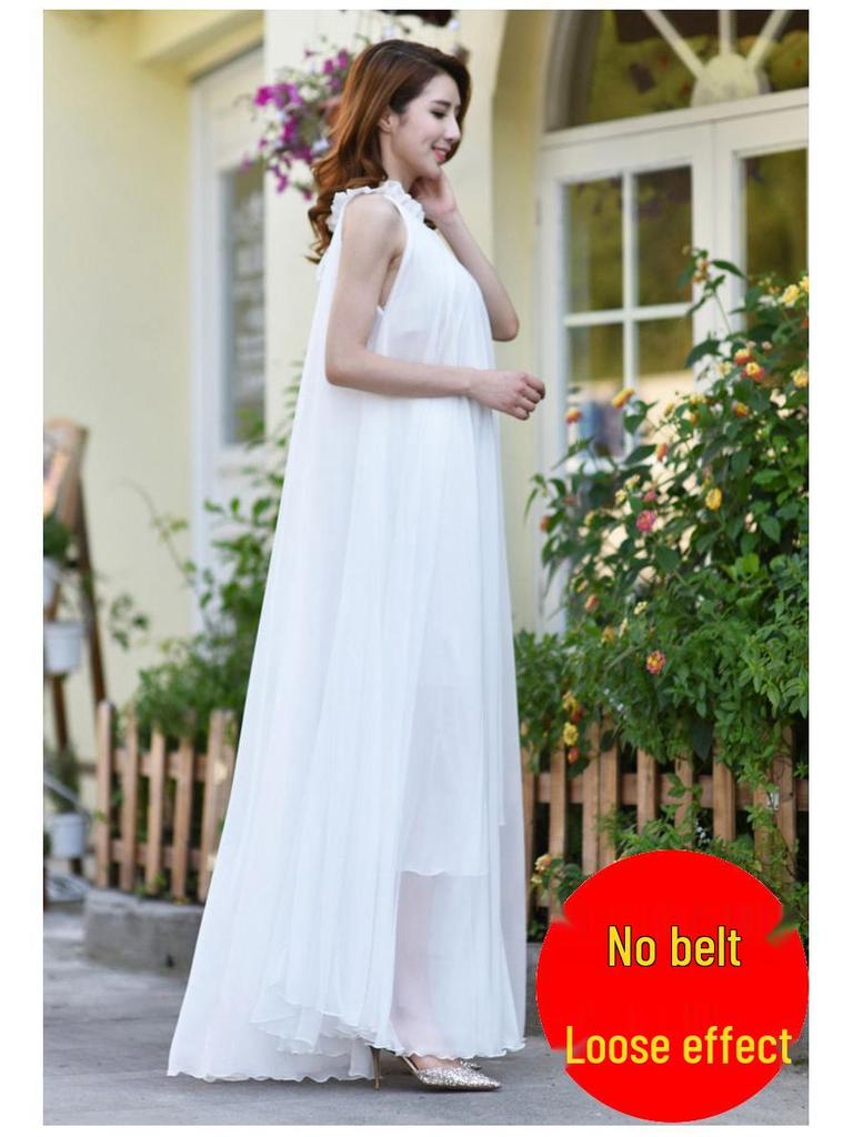 Women's Extra Long Fairy Beach Dress - Summer Chiffon, Plus Size, Spaghetti Strap