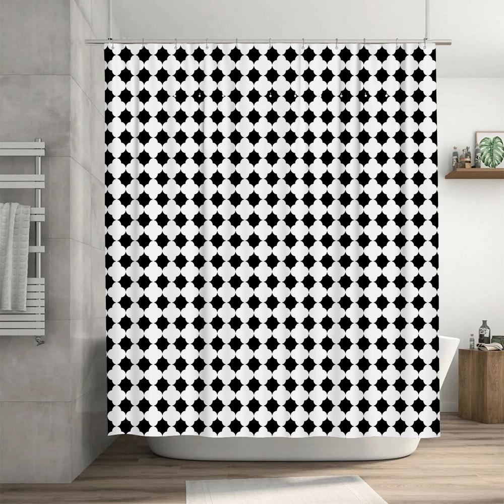 White Black Checkered Shower Curtain, Plaid Pattern Bath Decoration, Home Decor Washable Waterproof Fabric European Style (180x2
