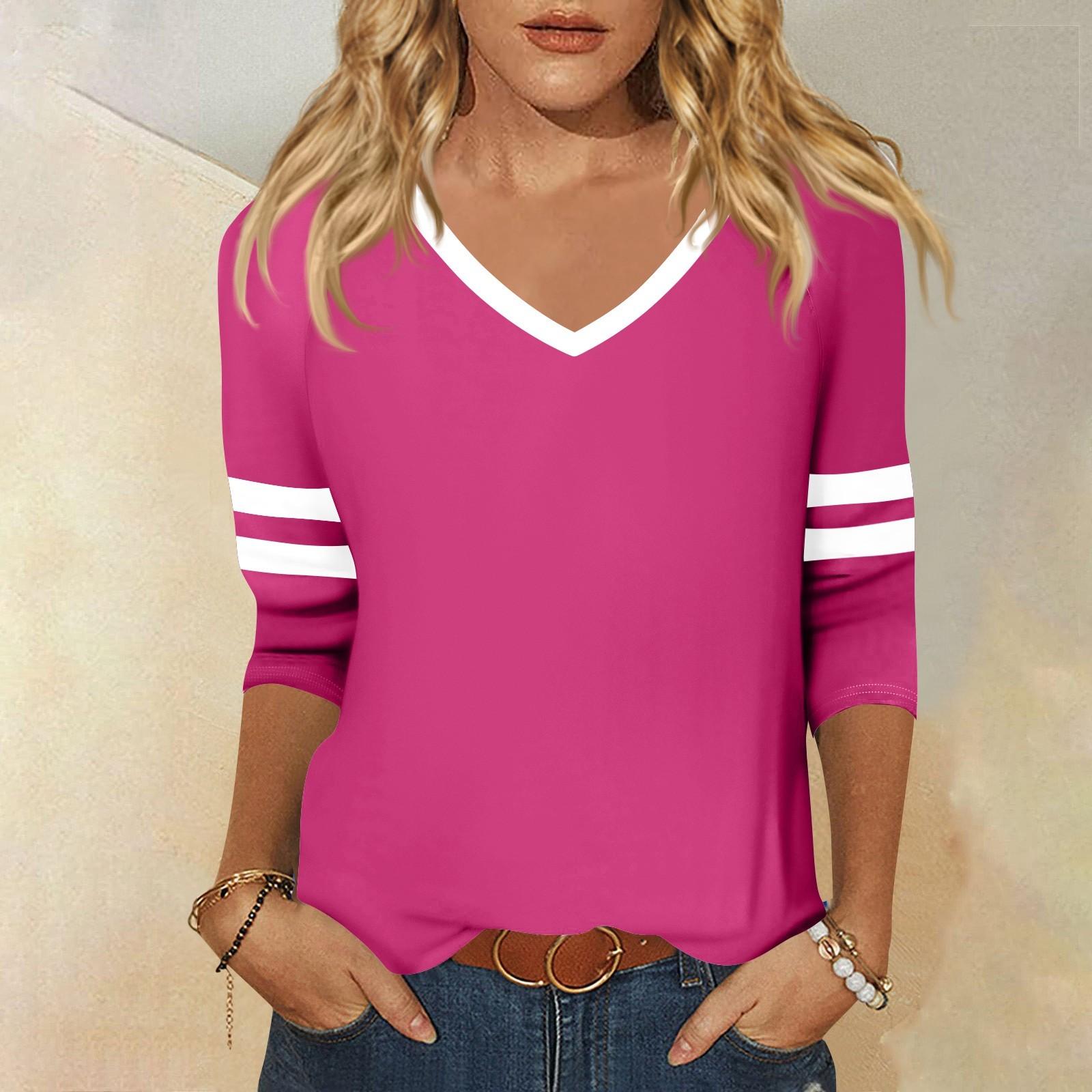 

Женская футболка с рукавом 3/4, повседневная, для выходных, модная, базовая, с V-образным вырезом, обычного кроя XXXXL