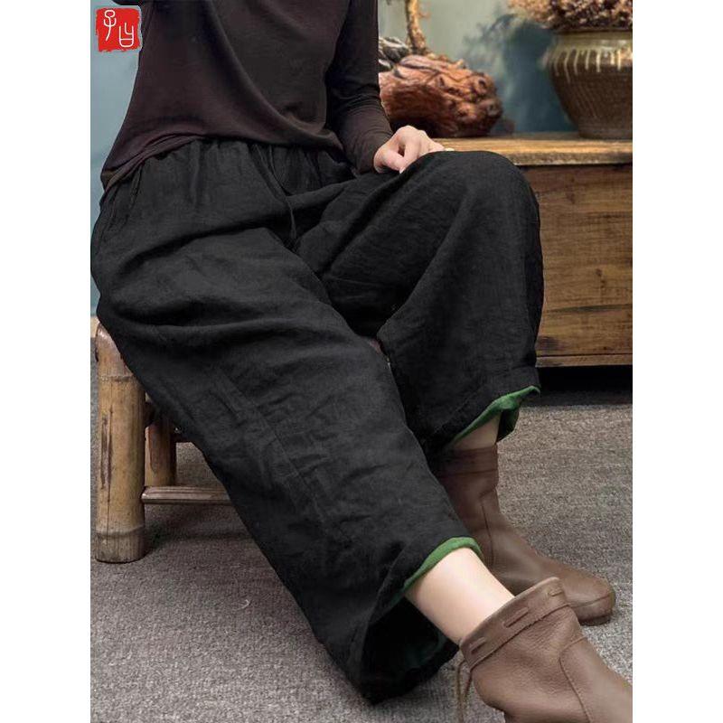 

Italian Export Cut the Tag off Clearance 2025 New Cotton Linen Wide Leg Pants Artistic Plus size Loose Capri Straight Pants Women Black Casual Easiest for match 2XL