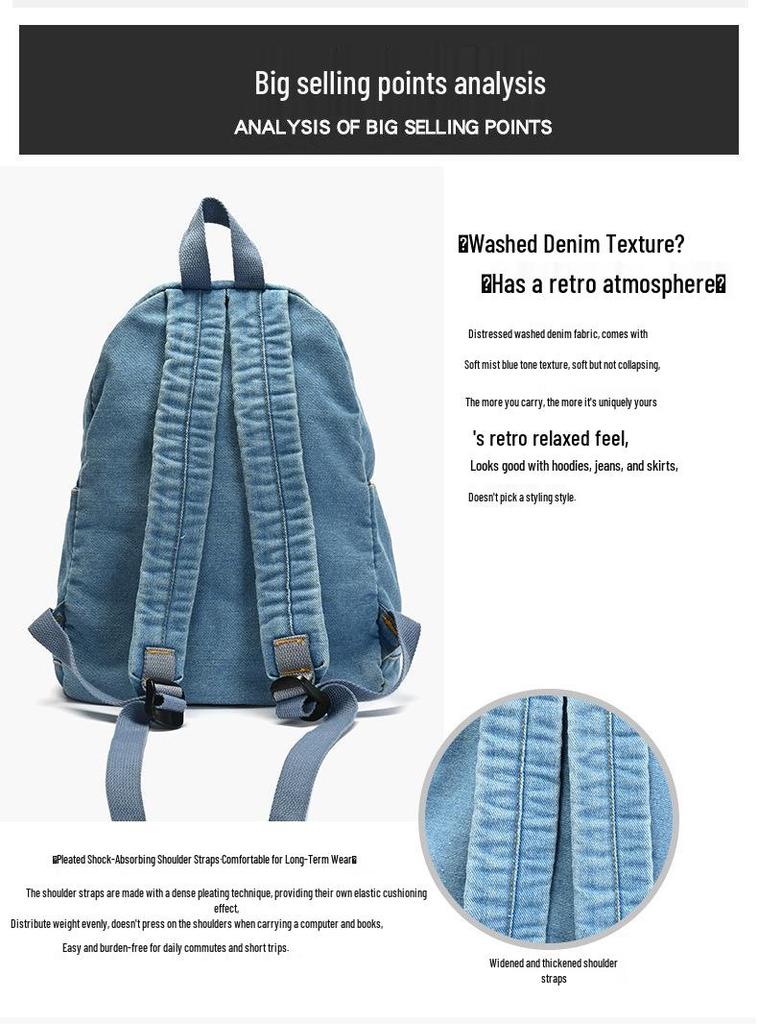 2026 Korean Artistic Denim Harajuku Backpack: Lightweight Casual Bag for Students and Shopping