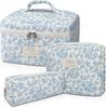 Floral Makeup Bag Quilted Cosmetic Large Capacity Travel Makeup Pouch Set of Blue Set, Pouch, 3,