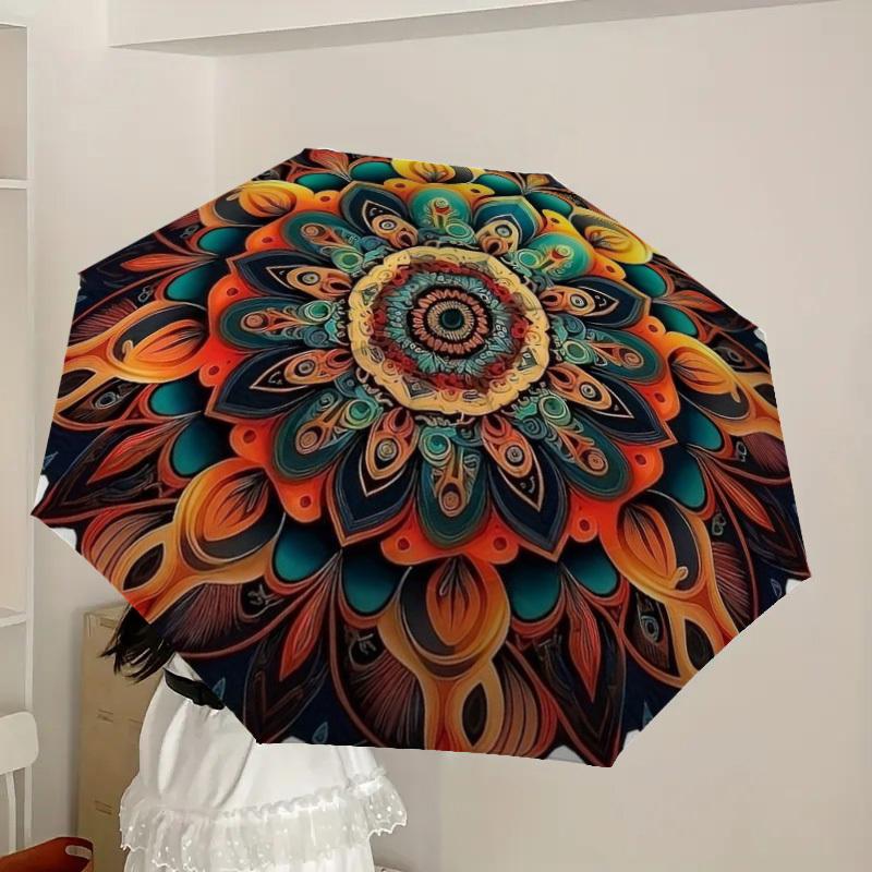 1pc Mandala Artwork Automatic Folding Umbrella - Compact 8-Rib Design,Perfect Gift for Friends & Family Yy250926005