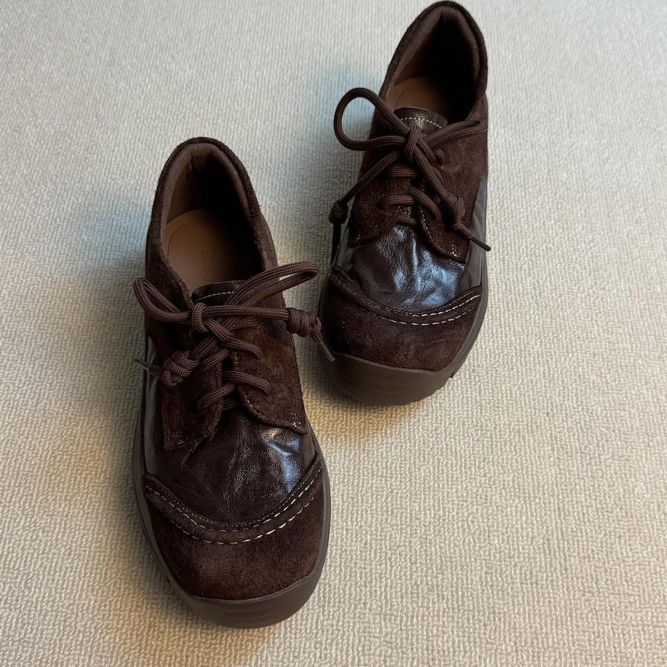 "Commuter Moral Training" Retro Academy Small 4cm Lace-up Round Toe Platform Single Shoes Women's British-style Leather Shoes